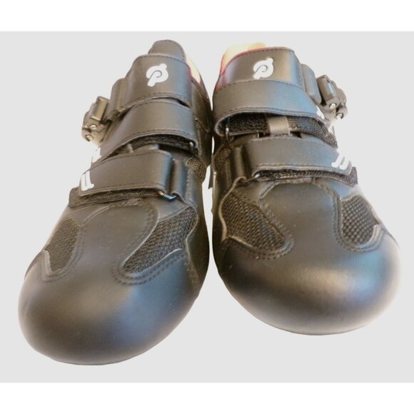 Peloton Cycling Shoes Black & White Hook & Loop Straps with Ratchet Buckle Men's - Picture 1 of 8